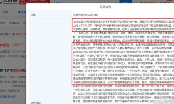 陈飞宇黑粉拒绝道歉被公告 被法院强制执行3万余元